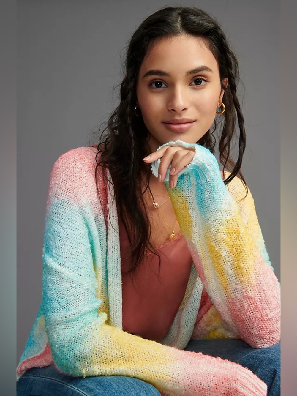 Anthropologie Pinch Rainbow Tie-Dye Cardigan in Cotton Candy